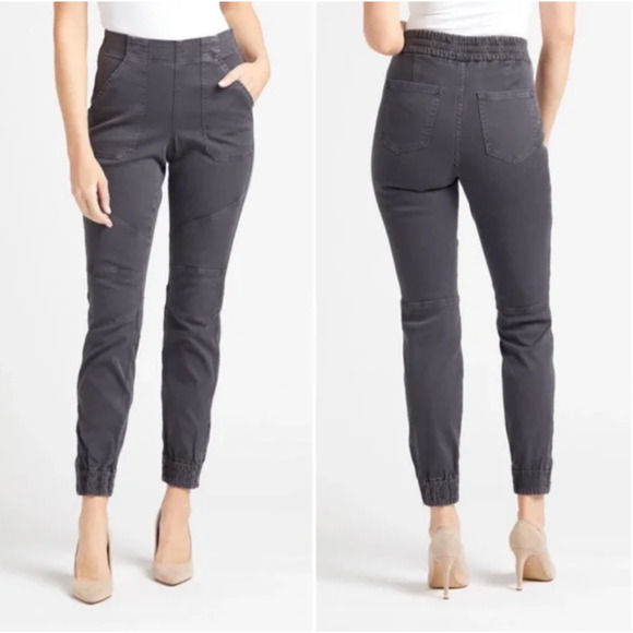 SPANX Twill Cargo Jogger Ankle Zip in Washed Black Charcoal Grey - Picture 2 of 15